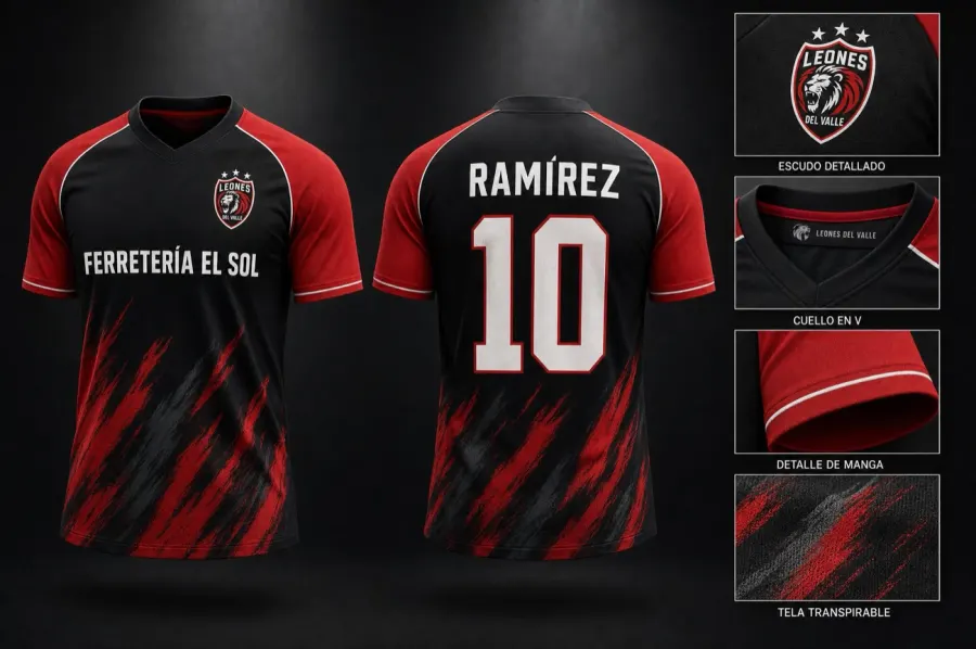 Propuesta 2: camiseta negra y roja con león